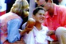 Monica Seles grimaces in pain after being stabbed in the back 