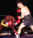Chris Eubank, left, and Steve Collins in action during their WBO super-middleweight bout