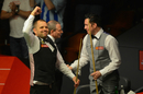 Barry Hawkins celebrates after beating Dominic Dale in their quarter final