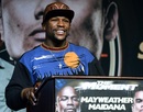 Floyd Mayweather Jr speaks during a press conference