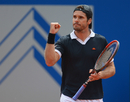 Tommy Haas celebrates winning his match against Andreas Seppi