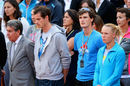 Andy Murray lines up alongside his fellow professionals as a minute's silence is held in memory of Elena Baltacha