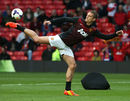 Nemanja Vidic warms up for his last Manchester United game at Old Trafford