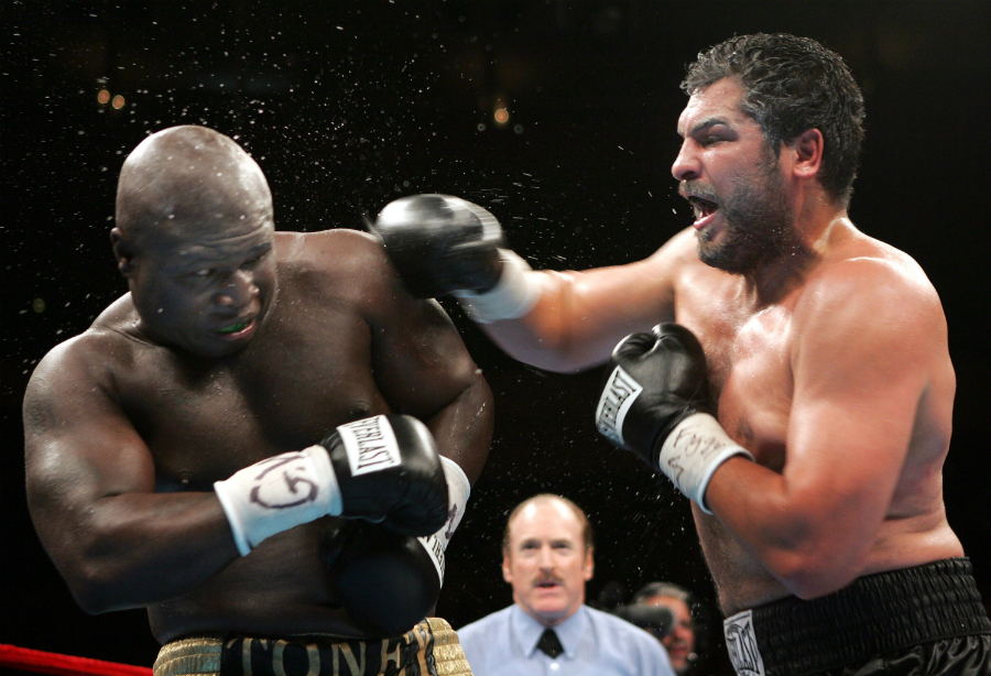 John Ruiz and challenger James Toney trade punches during their WBA heavyweight title fight at Madison Square Garden