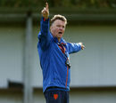 Louis van Gaal conducts a Netherlands training session shortly after telling reporters he would 