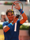 Rafael Nadal celebrates reaching the Madrid Open quarter-finals after defeating Jarkko Nieminen