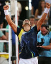 David Ferrer celebrates reaching the Madrid Open semi-finals for the first time in four years