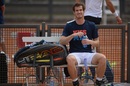 Andy Murray takes a rest during practice for the Rome Masters