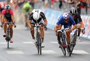 Nacer Bouhanni beats Giacomo Nizzolo and Tom Veelers to the finish line
