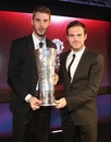 Juan Mata presents David De Gea with the Manchester United player of the year trophy