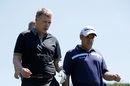 Former Manchester United manager David Moyes speaks to European Ryder Cup captain Paul McGinley
