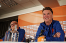 Louis van Gaal speaks to the media during a press conference for the Dutch national side