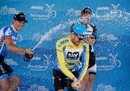 Sir Bradley Wiggins celebrates winning the Tour of California