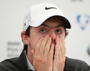 Rory McIlroy reacts during his press conference ahead of the BMW PGA Championship