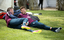 Wayne Rooney and Steven Gerrard relax during a training session at England's pre-World Cup training camp