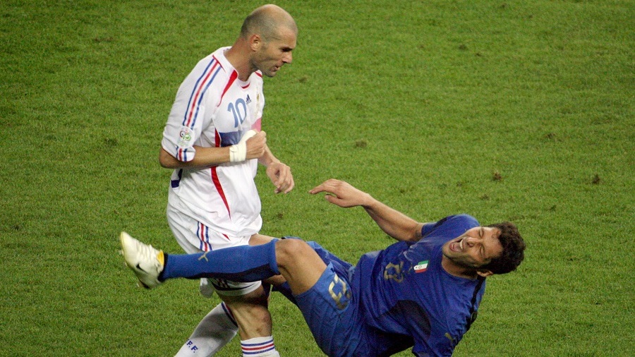 Image result for France's Zinedine Zidane headbutts Italy's Marco Materazzi