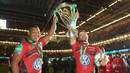 Toulon's Steffon Armitage and Craig Burden hold aloft the Heineken Cup