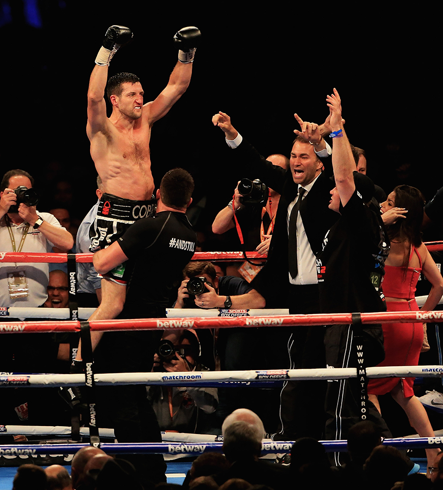 Carl Froch celebrates his victory against George Groves