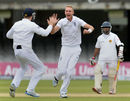 Stuart Broad celebrates an early wicket on day five