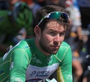 Mark Cavendish wears the green points leader's jersey