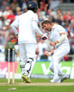 Liam Plunkett celebrates England's second wicket