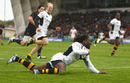 Paul Sackey crosses for a try