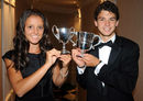 Laura Robson and Grigor Dimitrov show off their respective trophies after winning the girls and boys singles at Wimbledon