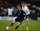England's Matt Targett challenges Ryan Gauld of Scotland 