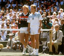 Boris Becker and Stefan Edberg pose at the net