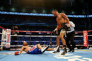 James DeGale watches as Brandon Gonzales falls to the canvas