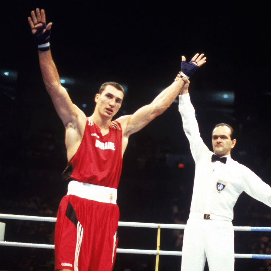 Wladimir Klitschko celebrates his gold medal at the 1996 Olympics