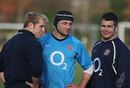 Steve Borthwick, James Haskell and Nick Easter share a joke during an England training session