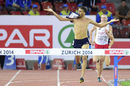France's Mahiedine Mekhissi-Benabbad waves after removing his vest in the last metres of the 3000m steeplechase
