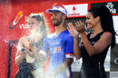 Nacer Bouhanni sprays champagne after winning stage two of the Tour of Spain