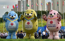 Asian Games mascots (left to right) Barame, Vichuon and Chumuro.
