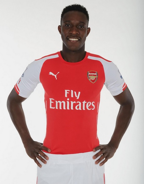Danny Welbeck models in an Arsenal shirt