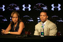 Ray Rice gives a press conference with his wife Janay