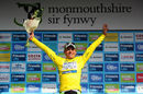 Edoardo Zardini celebrates in the yellow jersey after winning stage three