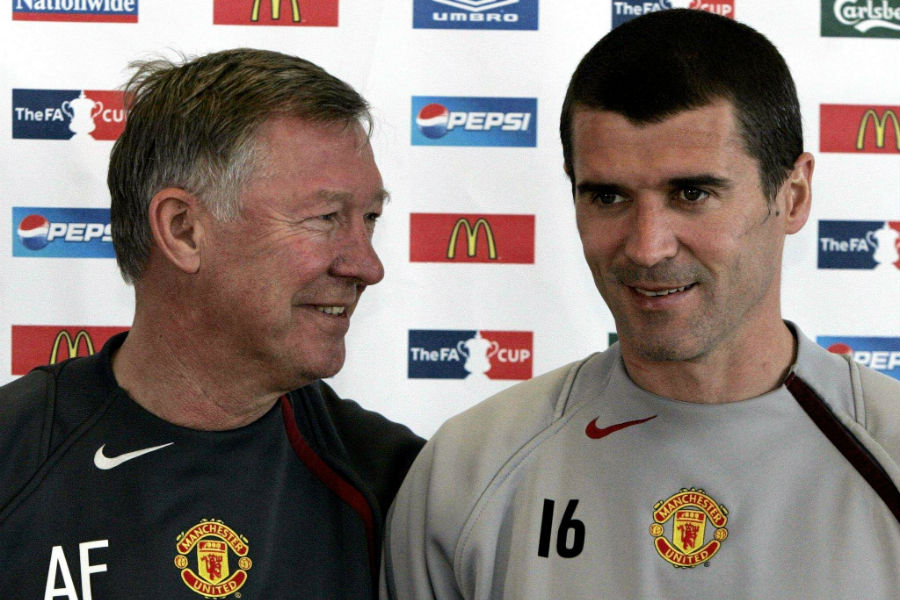 Sir Alex Ferguson and Roy Keane face the press