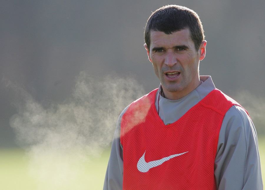 Roy Keane in training with Manchester United