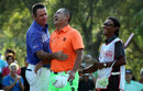Scott Hend and Angelo Que share a joke at the end of the Hong Kong Open