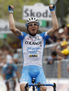Italy's Manuel Belletti of CSF crosses the finish line in victory during the 13th stage of the Giro d'Italia