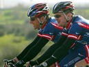 Lance Armstrong and team-mate Floyd Landis ride together