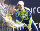 Vincenzo Nibali celebrates on the podium
