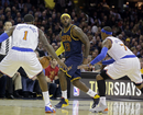 LeBron James faces up to the New York Knicks defence