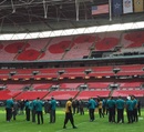 The Jacksonville Jaguars' players take in their surroundings at Wembley ahead of their NFL game against the Dallas Cowboys
