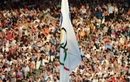 The Olympic flag hangs in the stadium