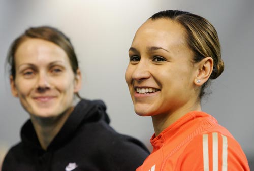 Kelly Sotherton and Jessica Ennis smile for the cameras