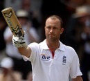 Jonathan Trott salutes the crowd after passing 200
