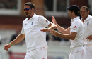 James Anderson congratulates Kevin Pietersen on the dismissal of Tamim Iqbal